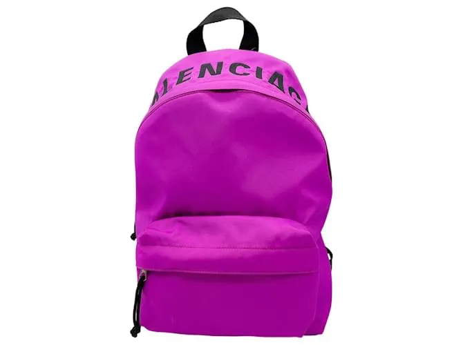 Zaino in nylon con logo Balenciaga magenta / nero Porpora