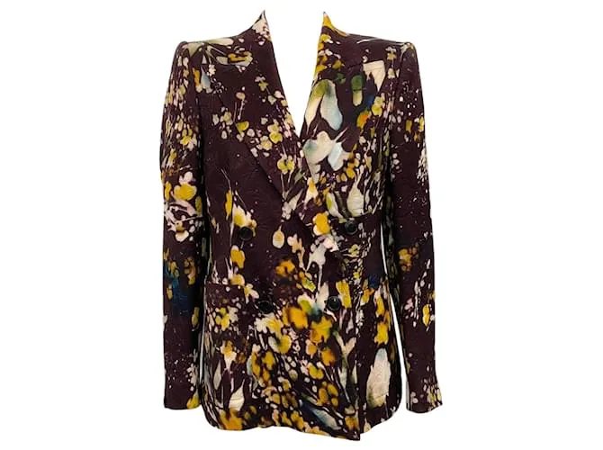 Blazer doppiopetto in jacquard floreale bordeaux di Dries van Noten Porpora