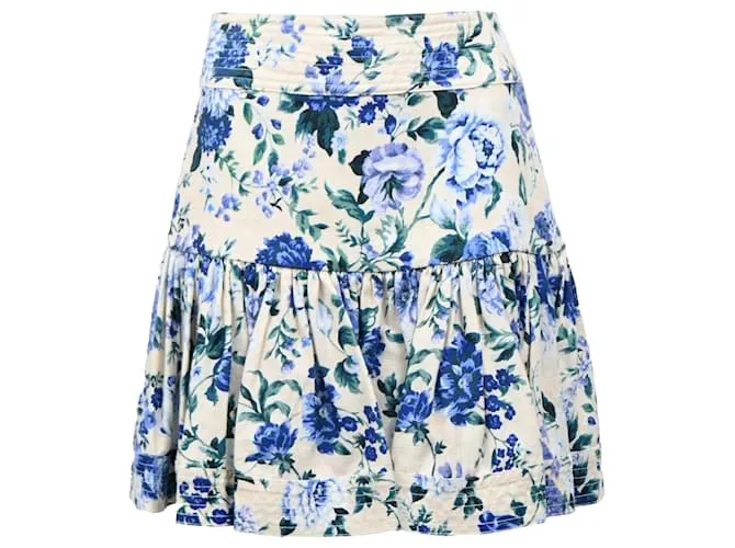 Gonna mini a balze in cotone stampato floreale Zimmermann Moncur