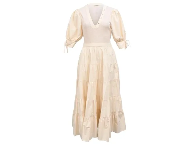 Abito midi a strati Wilda in cotone crema di Ulla Johnson Bianco Crudo