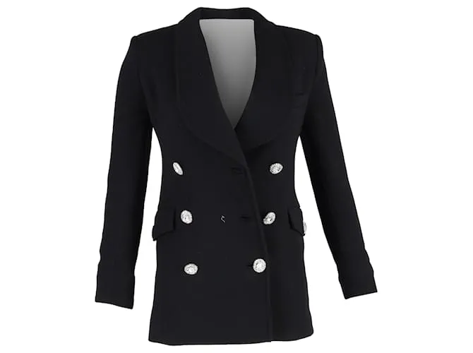 Blazer doppiopetto in lana nera con bottoni in cristallo di Alessandra Rich Nero