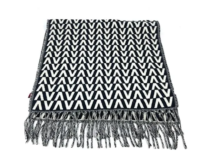 Stola in cashmere bicolore con frange Valentino Nero Bianco