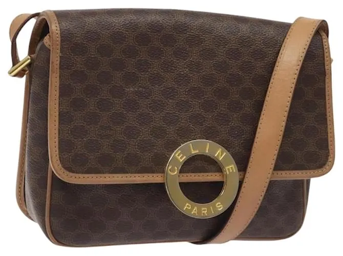 Céline Borsa a spalla in tela Macadam CELINE in pelle PVC marrone oro Auth ki5724 D'oro