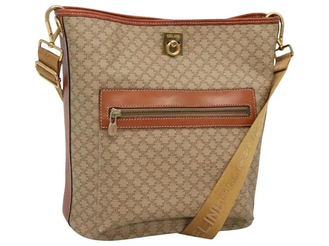 Céline Borsa a Spalla in Tela Macadam CELINE Beige Oro Auth 123708 D'oro
