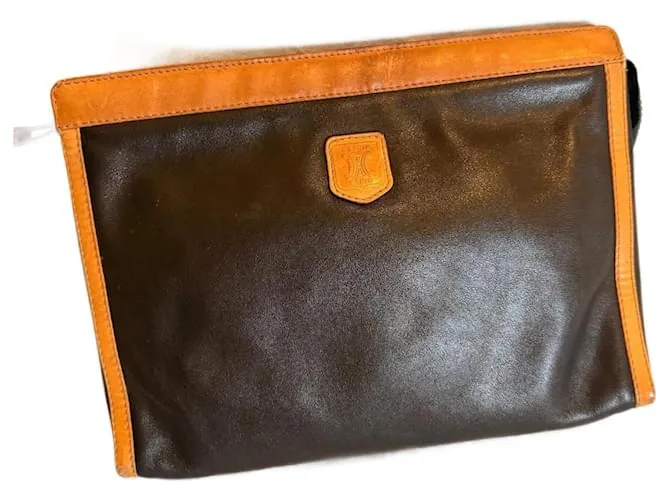 Pochette Céline Triumph in pelle nera e cammello – Made in Italy Nero Marrone chiaro