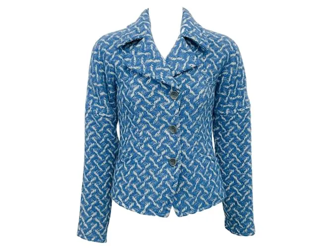 Giacca in tweed blu / bianca di Dries van Noten