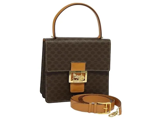 Céline Borsa a mano in tela Macadam CELINE in pelle PVC 2 in 1 marrone oro Auth gh049 D'oro