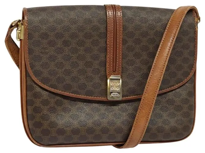 Céline Borsa a spalla in tela Macadam CELINE in pelle PVC marrone oro Auth gh093 D'oro