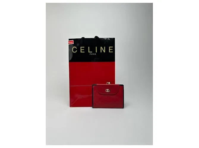 Céline Portafoglio in pelle monogramma vintage Celine Paris rosso