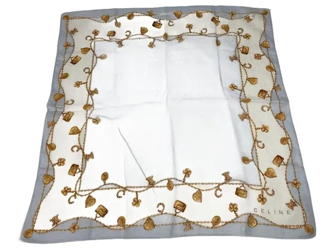 Céline Foulard in seta Macadam Monogram vintage Celine Paris blu baby