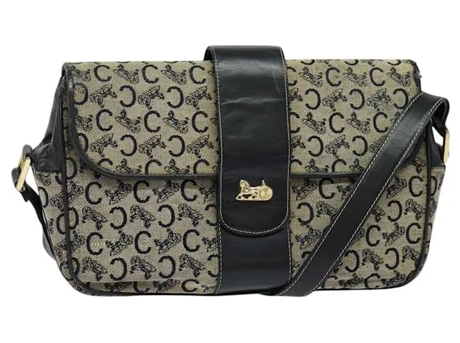 Céline Borsa a spalla CELINE C Sulky in tela blu navy e oro Auth gh127 D'oro