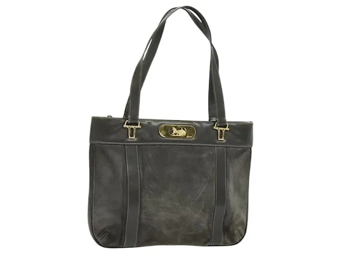 Céline Borsa a mano CELINE in pelle scamosciata grigia e oro Auth BA2092 Marrone D'oro