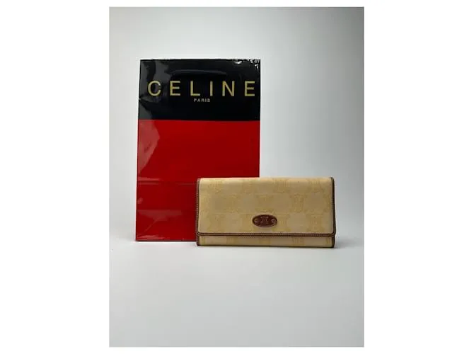 Céline Portafoglio vintage Celine Paris monogramma crema marrone Giallo
