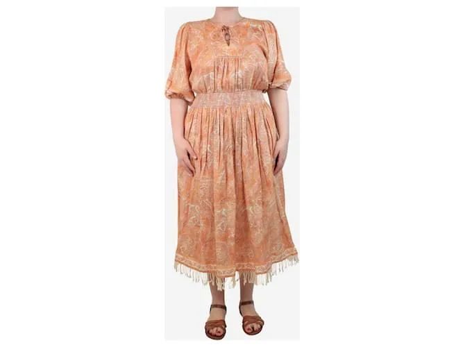 Zimmermann Abito in lino stampato arancione - taglia UK 12