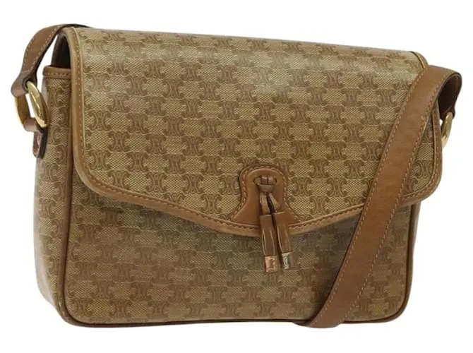 Céline Borsa a spalla in tela Macadam CELINE PVC beige oro Auth 124630 D'oro