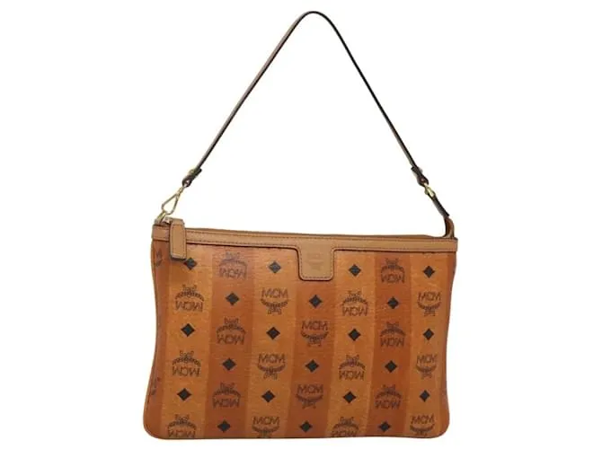 Pochette accessorio in pelle PVC MCM Vicetos Logogram marrone oro Auth 125099 D'oro