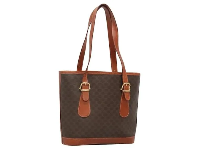 Céline Borsa a spalla in tela Macadam CELINE in pelle PVC marrone oro Auth sw680 D'oro