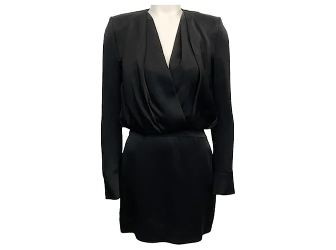 Abito mini drappeggiato in satin nero Saint Laurent