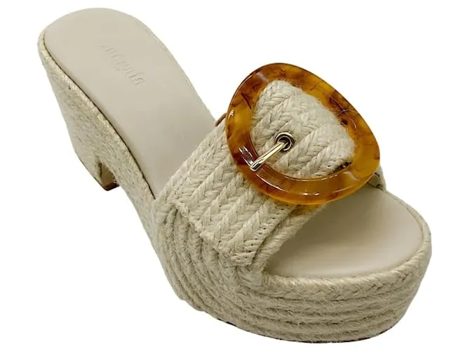 Sandalo platform in rafia Cleia Ivory di Cult Gaia Crudo