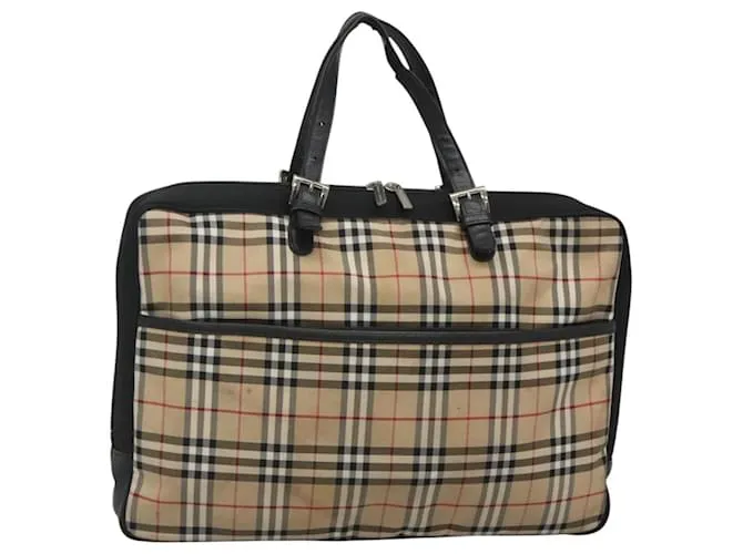 Autre Marque Borsa a mano in nylon beige con motivo Nova Check di Burberrys, etichetta blu, argento autentico ti3086