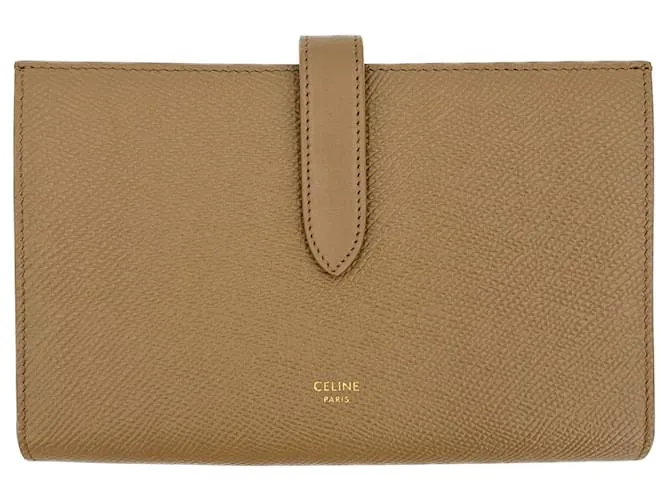 Céline Portafoglio lungo con patta in pelle di vitello grana beige
