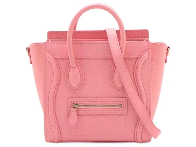 Luggage Céline Borsa tote in pelle di vitello nano drumato 2 modi rosa