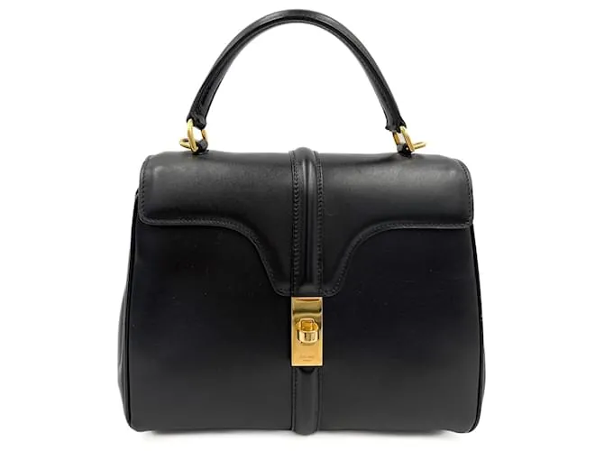 Céline 16 Catturare Piccola Borsa a Mano in Pelle di Vitello Lucida Nera Nero