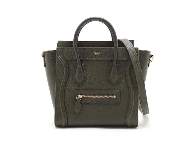 Luggage Céline Borsa in pelle di vitello nano drumato 2-in-1 a tracolla verde militare