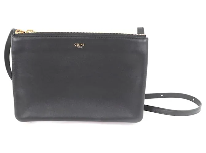 Céline Borsa a spalla Celine Trio in pelle di agnello liscia Nero