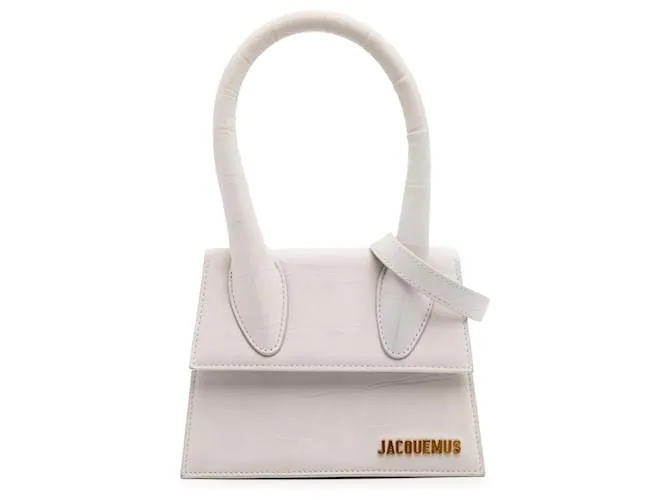 Jacquemus Le Chiquito Moyen in pelle di vitello goffrata coccodrillo bianco Crudo