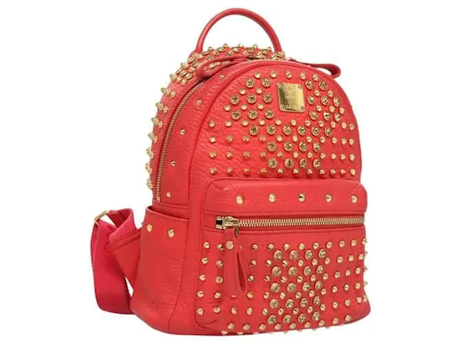 MCM Zaino Studs in pelle rosso e oro Auth 122310 D'oro