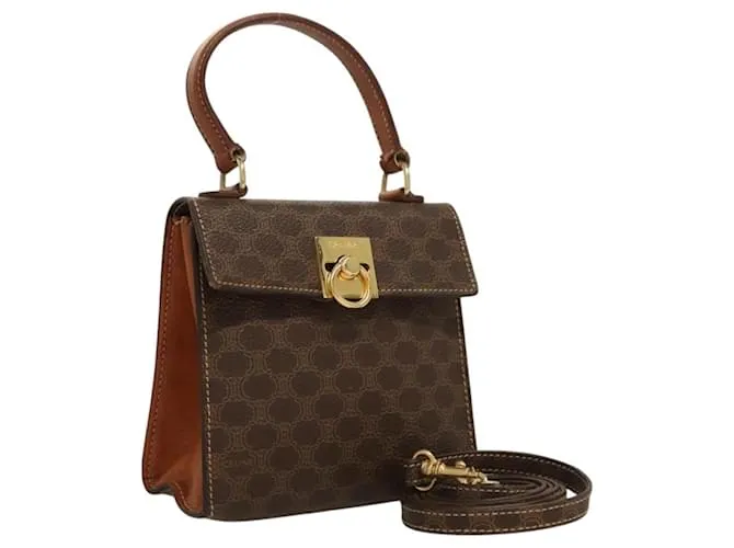 Céline Borsa a mano mini in tela Macadam CELINE in pelle PVC 2 in 1 marrone oro Auth yk18202 D'oro