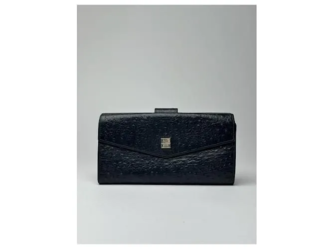 Portafoglio in pelle di struzzo vintage Givenchy nero