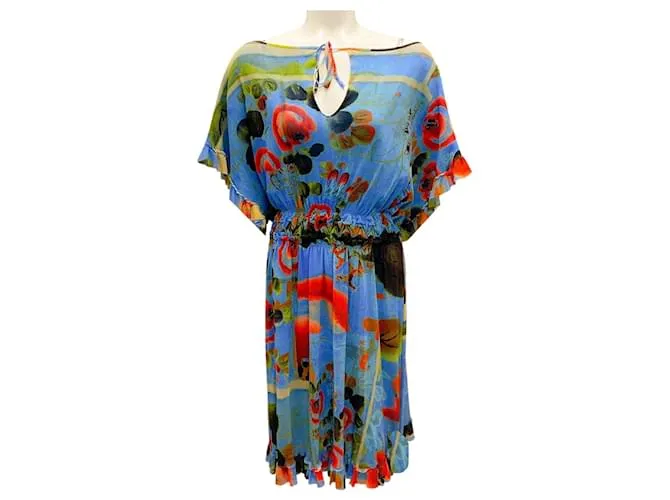 Abito in rete plissettata multi blu/arancio di Jean Paul Gaultier Soleil