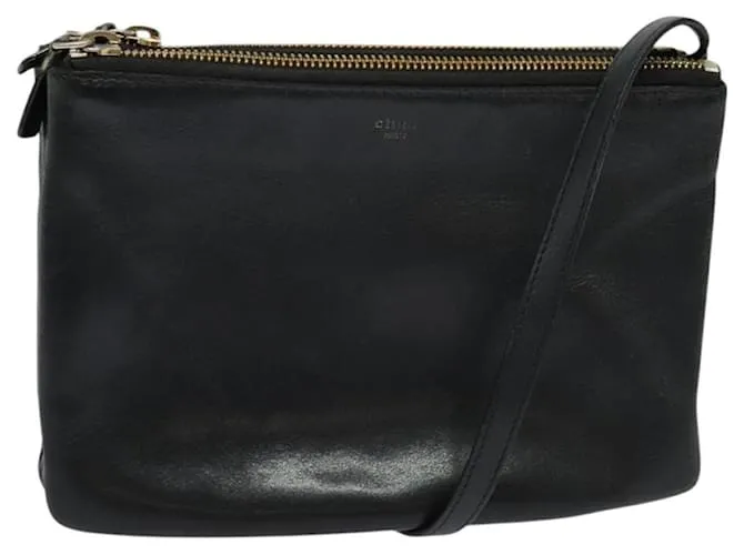 Céline Borsa a spalla CELINE Trio in pelle nera e oro Auth 125093 Nero D'oro