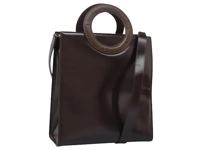 Céline Borsa a mano CELINE in pelle 2 vie marrone scuro oro Auth 124296 D'oro