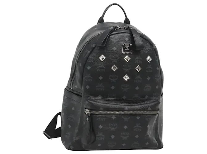 MCM Vicetos Zaino Logogram in pelle PVC nero argento Auth 125033