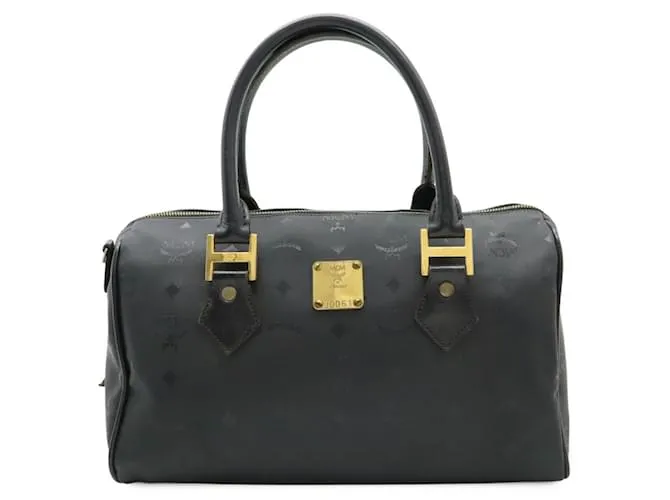 Borsa Boston in pelle PVC con logotipo MCM Nero