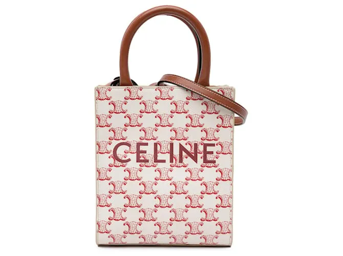 Céline Borsa a mano verticale in tela rivestita Mini Triomphe Celine White Bianco