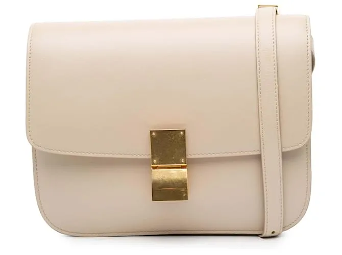 Classic Box Céline Celine Marrone Medio Pelle di Vitello Classica Box Beige