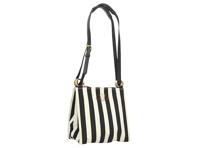 Borsa a Spalla Valentino in Nylon Nero e Bianco Auth BA1837
