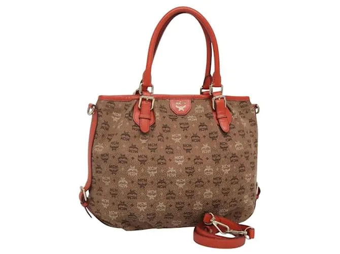 Borsa tote in tela MCM Logogram Vicetos 2way marrone oro Auth 121967 D'oro