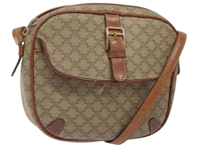 Céline Borsa a Spalla in Tela Macadam CELINE Beige Oro Auth BA1996 D'oro