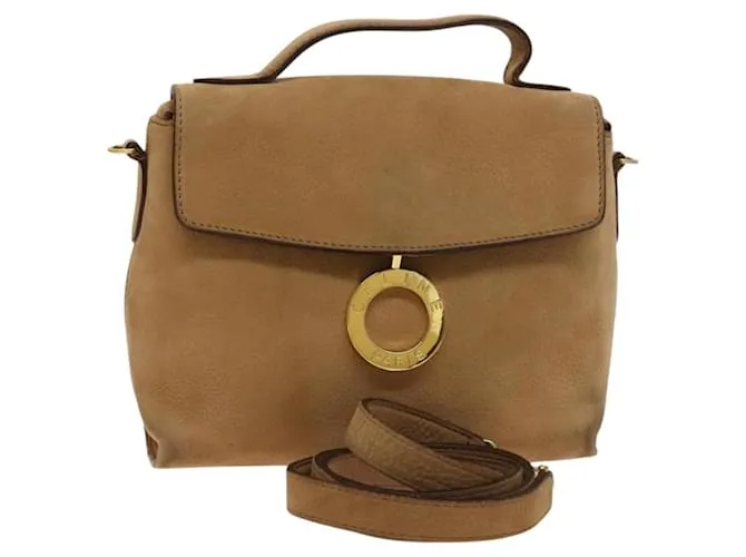Céline Borsa a mano CELINE in suede 2 in 1 marrone oro Auth 124628 D'oro