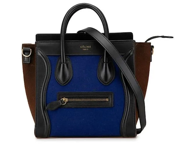 Céline Borsa a mano Celine Luggage Nano Shopper in lana e pelle Blu