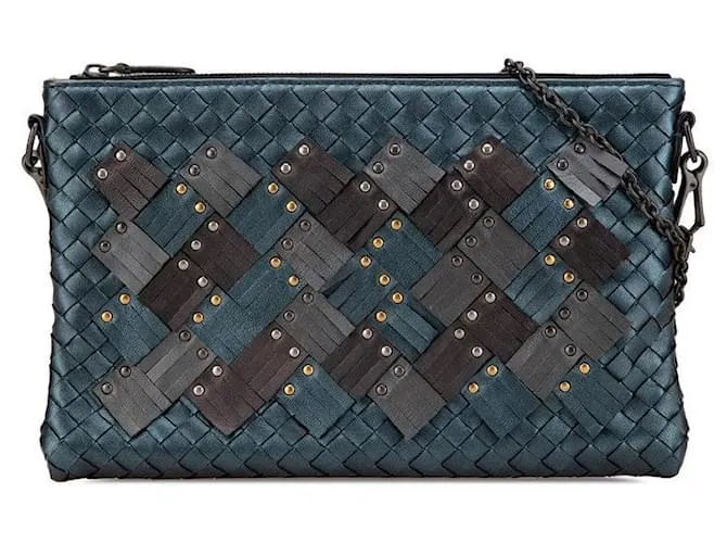 Borsa a spalla in pelle chiodata Intrecciato di Bottega Veneta Blu