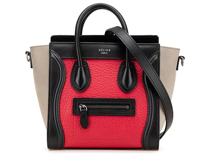 Luggage Céline Celine Rosso Nano Tricolore in Nabuk e Pelle di Vitello Borsa da Viaggio