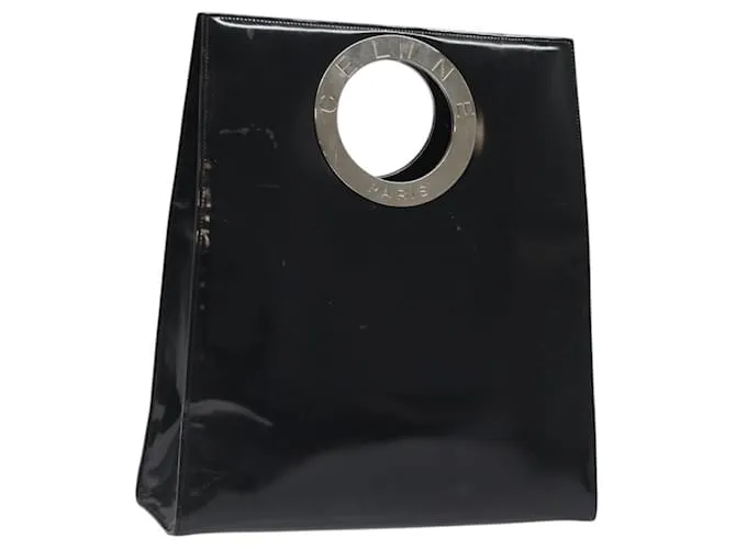 Céline Borsa a Mano CELINE Smalto Nero Argento Auth 121615