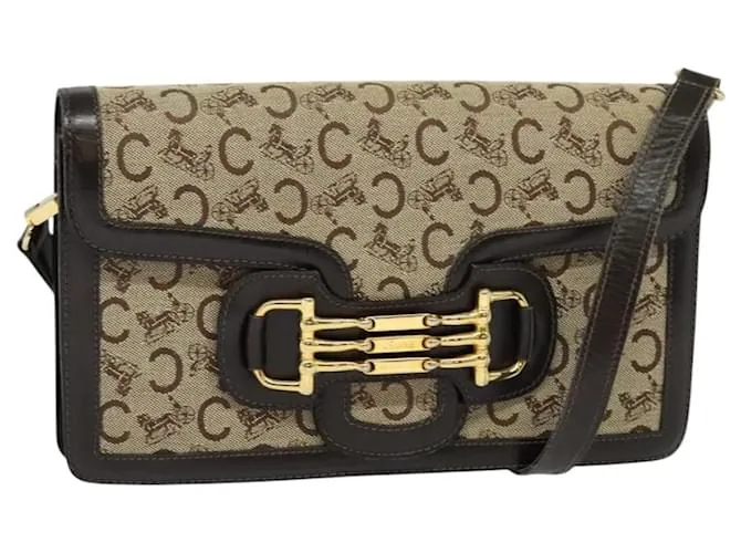 Céline Borsa a Spalla CELINE C Sulky in Tela Marrone Oro Auth 121678 D'oro