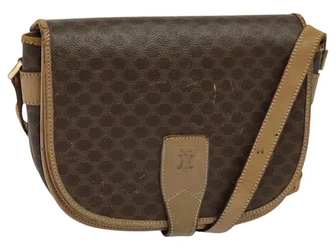 Céline Borsa a spalla in tela Macadam CELINE in pelle PVC marrone oro Auth sw561 D'oro